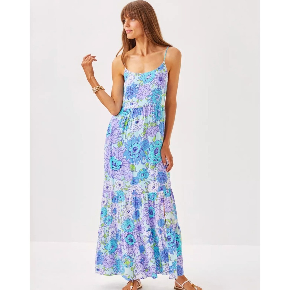 Lilly Pulitzer Teresa Maxi Dress in Let it Gogh Blue Purple Floral sz XS